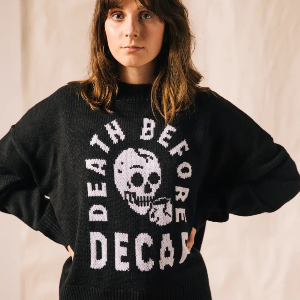 NWT Black "Death Before Decafe" 100 Percent Cotton Sweater